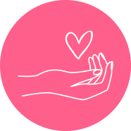 Community Giving logo, an icon of a hand with a love heart